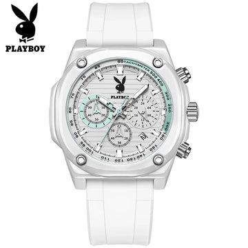 PLAYBOY Top Brand Original Luxury Waterproof Silicone Strap Calendar Luminous Fashion Quartz Men's Wrist Watches